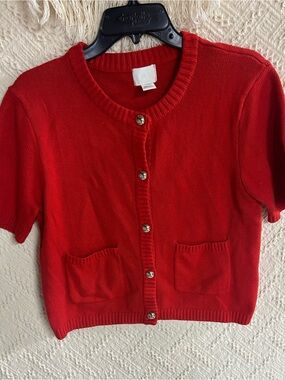 H&M Red Short Sleeve Button-Up Cardigan
